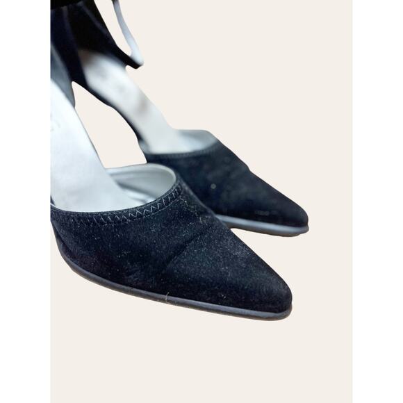 BCBGMaxAzria Black Suede Silver Pointed-Toe Heels Size 8 - Picture 3 of 9